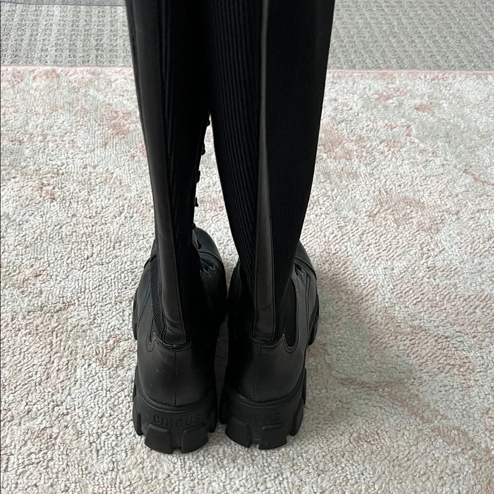 Black Lace-Up Knee-High Combat Boots - Women's - Picture 8 of 14